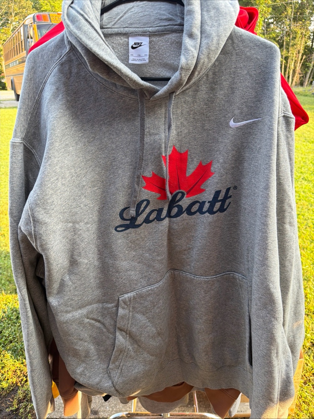 Nike Team Canada Labott Hockey Swoosh Color Grey with Red Leaf Hoodie Size 2XL